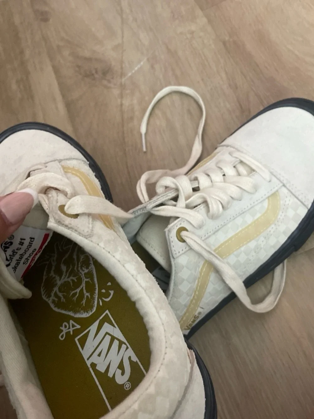 Vans Cream and Yellow Low-Top Skate Sneakers